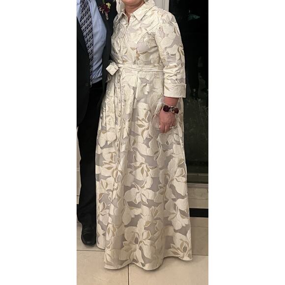 ALEX Evenings Jacquard Gold Mother Of The Bride Dress Gown Point Collar 14 16 - Picture 4 of 16